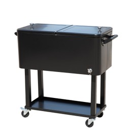 Tenive 80-Quart Rolling Deck Cooler Insulated Patio Cart Metal Insulated Cabinet Cart- Black