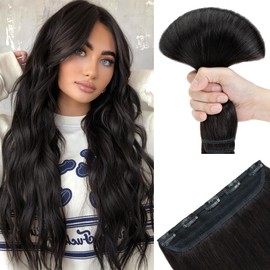 SEGOHAIR Hair Extensions Clip in Human Hair Extensions, 24" One Piece 5 Clips Thick Clip in Hair Extension - 3/4 Full Head - Natural Black(215g)