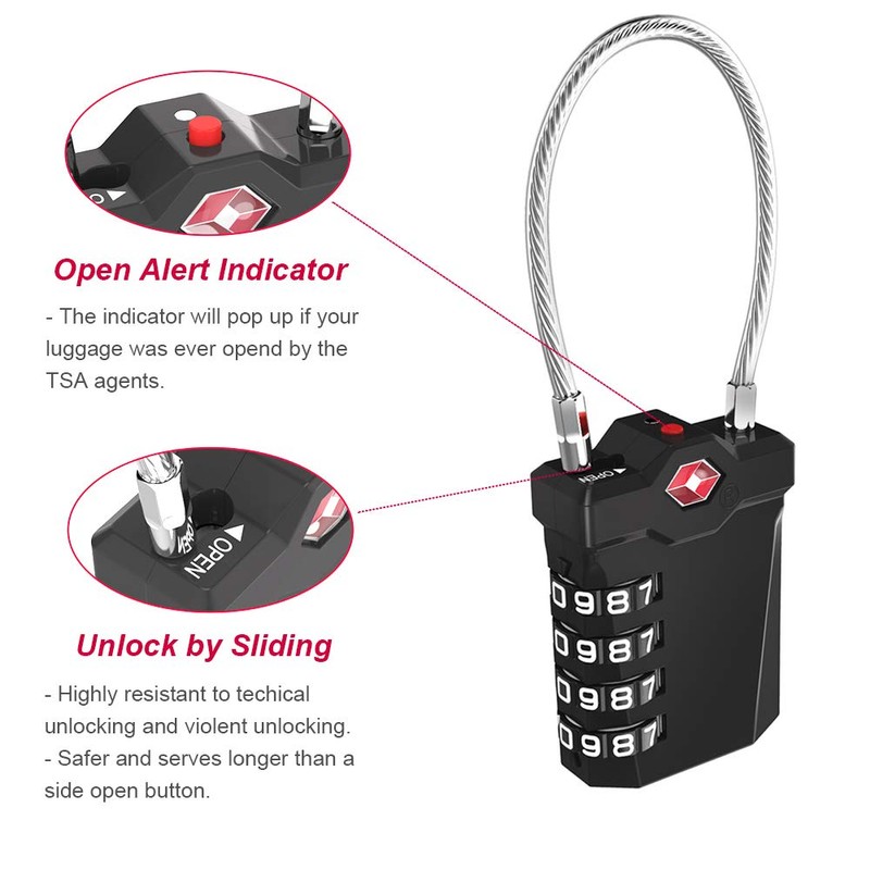 ZHEGE Luggage Locks TSA Approved, with Open Alert Indicator, Flexible