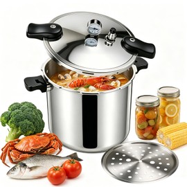 23-24QT Aluminum Pressure Cooker with Pressure Gauge, Heavy-Duty Large Capacity Pressure Canner for Restaurant, Catering, Canteen & Bulk Food Cooking, Compatible with Gas & Induction Stoves