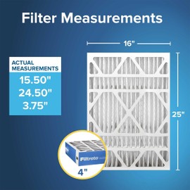 Filtrete 16x25x4 (SlimFit) AC Furnace Air Filter, MERV 13, MPR 1900, Premium Allergen, Bacteria & Virus, Electrostatic Air Cleaning Filter, 2-Pack (Actual Size 15.5x24.5x3.75 in)
