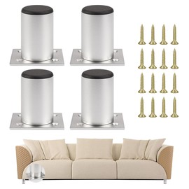 Furniture Feet, 6 cm, Pack of 4 Cabinet Feet, Silver, 1-10 mm Adjustable Furniture Feet, Stainless Steel Aluminium Alloy Furniture Feet, Round Sofa Feet, Furniture Legs, for Kitchen, Desk, Cabinet,