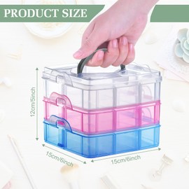CYZBL 3-Tier Storage Box with Compartments, Practical Stackable Sorting Box, Transparent, Adjustable Plastic Sorting Boxes with Carry Handle, Craft Box Storage for Housewares Gemstones