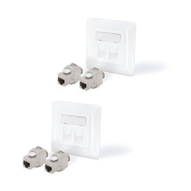 BIGtec 2x Netzwerkdose Keystone 2 Port Dose Unterputz + 4x Keystone Jack Modul RJ45 Buchse LAN werkzeugfrei geschirmt geeignet für Netzwerk Verlegekabel CAT7 CAT6a