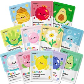 Women's 12 Pack Face Mask Hydrating and Moisturizing Facial for Skincare Bulk Sheet for Teen Girls Spa Party Supplies Birthday Gift Sleepover Skincare for Mom 12 Pack Cute Facial / 여성용 12팩 페이스 마스크 스킨케어용 수분 공급 및 보습 페이셜 틴 걸스용 벌크 시트 스파 파티 용품 생일 선물 슬립오버 엄마용 스킨케어 12 Pack Cute Facial