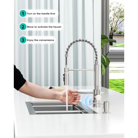 AJO BEND Touchless Spring Kitchen Sink Faucet with Pull Down Sprayer, Motion Sensor Touch on Faucets for Kitchen Sink, 360° Swivel Spout, Stainless Steel