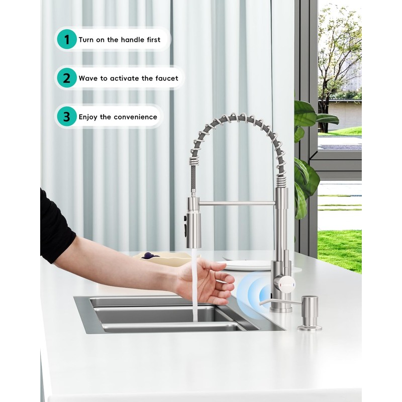 AJO BEND Touchless Spring Kitchen Sink Faucet with Pull Down