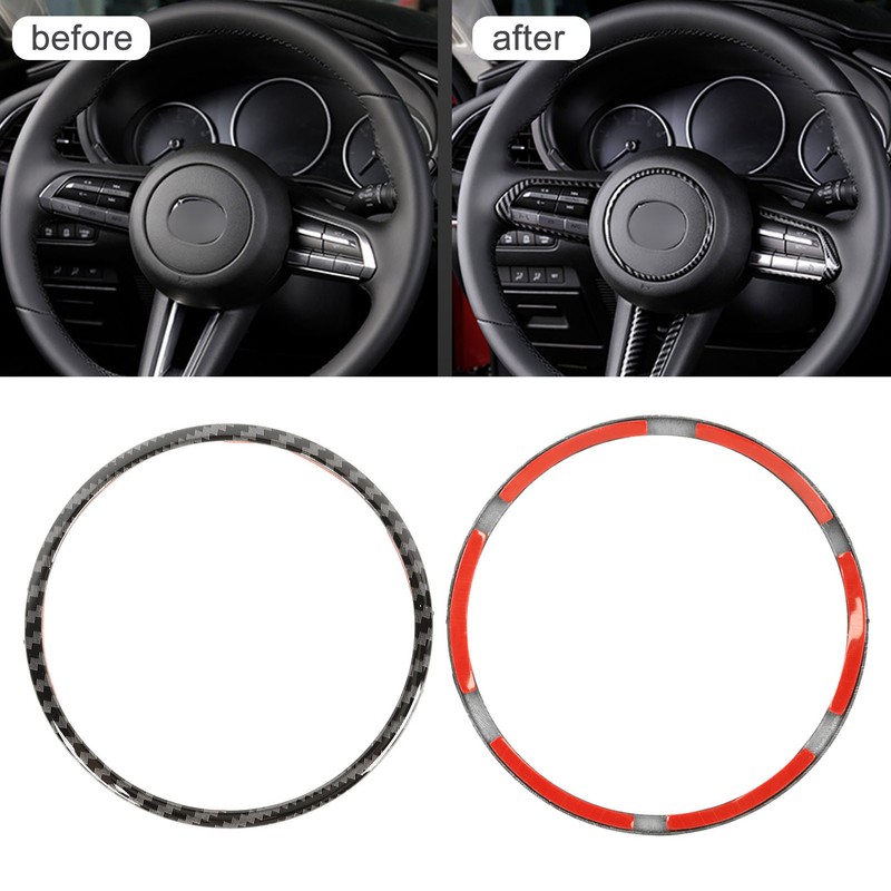 Steering Wheel Emblem Ring Carbon Fiber Look Simple Cool Replacement