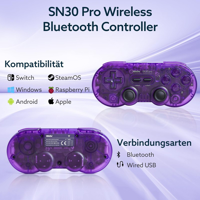 LONGYI 8BitDo SN30 Pro Wireless Bluetooth Controller mit Hall-Effekt Joysticks,