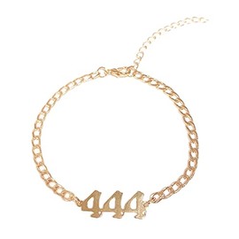 COLORFUL BLING Angel Number Adjustable Chain Link Charm Wrap Strand Bracelet 111 222 333 444 555 666 777 888 999 000 Old English Gold Number Jewelry Numerology Gold Plated-444