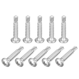 sourcing map #10-1" Self Drilling Screws, 120pcs 410 Stainless Steel Phillips Pan Head Self Tapping Screws for Wood Plastic