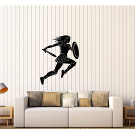 Vinyl Wall Decal Warrior Woman Armor with Sword and Shield Stickers (3682ig)