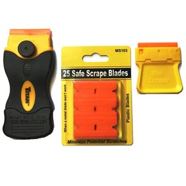 25 Plastic Double Edged Razor Blades with Titan Razor Scraper - Mini Scraper Combo