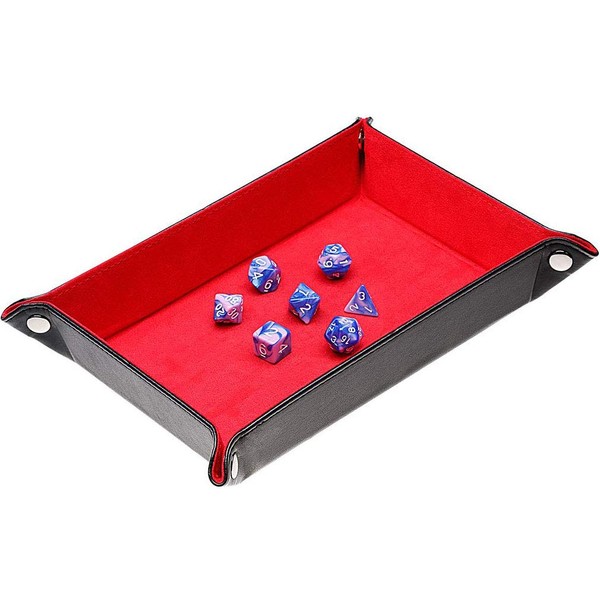 Onwon Dice Holder Dice Rolling Tray Double Sided PU Leather and Velvet Folding Tray Dice Pad for Dice Gaming and Other Table Games (Red)