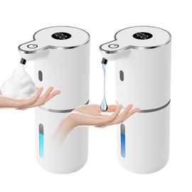Paquete de 2 dispensadores automáticos de jabón, líquidos sin contacto y espumantes, recargables por USB, control de volumen ajustable de 6 niveles, 13 onzas/380 ml, soporte de pared para cocina, baño