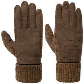 Stetson Men's Nubuck Leather Gloves with Lining Winter Knitted Cuff Fleece Lining, brown
