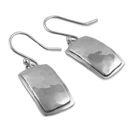 Rectangle Hammered 925 Sterling Silver Dangle Earrings