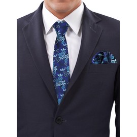 Mantieqingway Floral Tie Sets for Men Classic Flower Tie and Handkerchief with Pocket Square Holder for Dinner Wedding