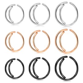 Longita Fake Nose Rings Hoop 20G Stainless Steel Non-Pierced Clip On Moon Fake Lip Ear Septum Ring 8-12MM 9pcs
