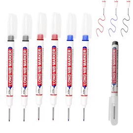 Jeeshvan 6 Pcs Deep Hole Marker Pens, 23mm Extra Long Nib Marker Carpenters Pen, Long Head Deep Hole Markers, Marking Tool for Marking Hard To Reach Places