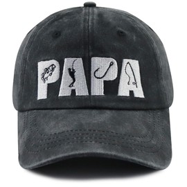 Fishing Gifts for Men, Classic Fish Papa Baseball Cap, Fishing Accessories Hat, Father's Day Thanksgiving Birthday Gifts for Dad Grandpa Uncle Hubby Black