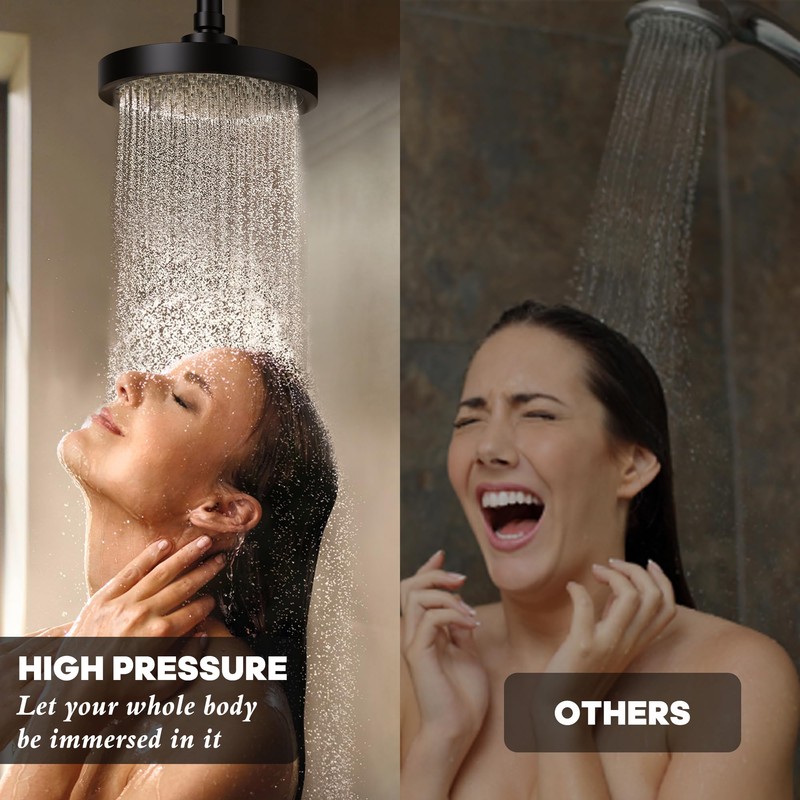 CENOSA Shower Head High Pressure Rain 6 Inch Round Black