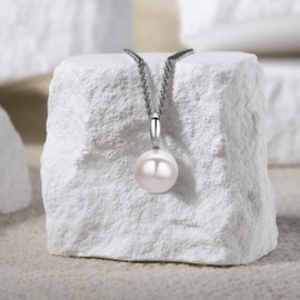 OROVI Freshwater Pearl Necklace, Cultured Pearl Birthstone Pendant and Sterling Silver Necklace Chain (Jewellery Set)
