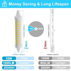 TAIYALOO R7S LED Bulb 118mm 100W T3 Halogen Bulb Equivalent Dimmable J Type Linear Double Ended Floodlight Bulbs for Work,Security,Landscape Lights,Floor Lamps,120V 10W Natural White 4000K,2 Pack