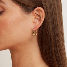 Micuco Chunky Hoop Earrings for Women, 18K Gold Plated Small Chunky Huggie Hoops, Thick Lightweight Gold Hoops 20mm