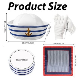 YFHUVB Captain Sailor Set - 3 Pcs Navy Sailor Costume With Hat, Glove, and Scarf, Sailor Outfit for Men, Women, Children Cosplay Maritime Themed Dress Up Accessories