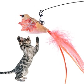 GHOSTCAT Cat Finger, Bird, Cat Toy, Feather, Heavy Duty, For Single Play, Cat Toy, With Bell Included, Fishing Rod, Stylish, Unique Design, Enthusiastic, Pink
