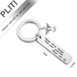 PLITI Never Drive Faster Than Your Guardian Angel Can Fly Keychain Guardian Angel New Driver Driving License Key Chain Father¡¯s Day Gift (Never Drive Faster Key)