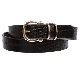 beltiscool Stunning Croco Print Leather Belt with Triple Holder & Equestrian Buckle, Black | l: fits pants size 34-36"