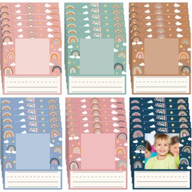 CHUNNIN 36Pcs Boho Rainbow Photo Nameplates for Desk Kids Boho Name Tags Labels with Photo Bulletin Board Cutouts for Back to School Classroom Decoration Nursery Chalkboard Bins Locker Decor Supplies