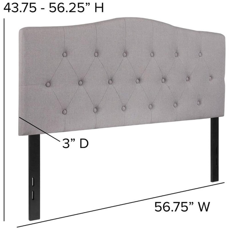 Pemberly Row Contemporary Tufted Full Panel Headboard in Light Gray