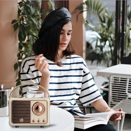 QUEQIMU Retro Bluetooth Speaker, Wireless Mini Portable Speaker Support USB/TF Card/AUX, Vintage Decor, Retro Radio Bluetooth Speaker for Kitchen Desk Bedroom Office Outdoor, Gifts for Teens, Cream