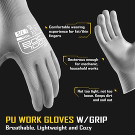 COOLJOB 12 Pairs Safety Work Gloves Pack Bulk with Grip PU Coating, 13 Gauge Seamless Knit Gloves with Polyurethane Dipped for Warehouse Working, Breathable Lightweight for Men Women, （Grey, Small）