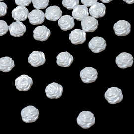 Honbay 200PCS Rose Flower Flatback Resin Charms Flower Slime Charms White Rose Flower Resin Embellishments Faux Imitation Pearl Resin Cabochons Beads Crafts Jewelry Making Decoration Accessories