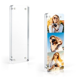 Vowcarol Photo Booth Frame 2x6 Picture Frame, Clear Acrylic Frame, Strong Magnetic 2x6 Acrylic Picture Frames, Free Standing Desktop Display- 1 Pack