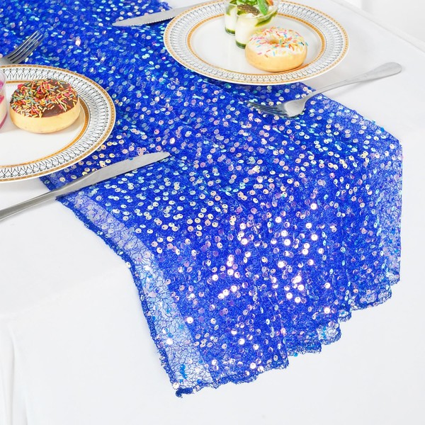 Juya Delight Blue Table Runner 25"x120" Glitter Sequin Iridescent Table