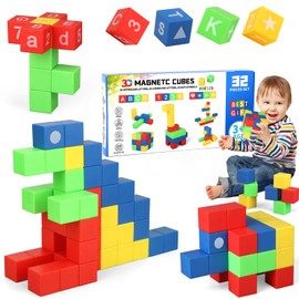 Dilabnba 32PCS Magnetic Blocks Toys for Toddler, Montessori Toys for Kids 3+ with Graph, STEM Magnet Building Set for Boys Girls, Magnet Puzzle Cube Homeschool Preschool Kindergarten (1 Inch)