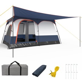 KOTEK 6-8 Person Tents for Camping, Family Tent with 2 Rooms, 2 Doors, 2 Mesh Windows, Porch & Removable Rainfly, Carry Bag Included, Large Camping Tent for Outdoor Picnic, Hiking, Gathering