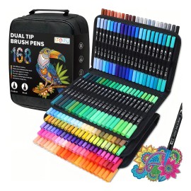 Marcadores Doble Punta IFORU 168 Colores Plumones Punta Pincel Escolares