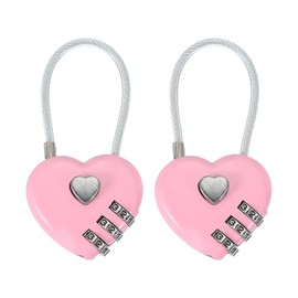 MECCANIXITY Heart Padlock, 3 Digit Combination Lock Heart Shape Mini Code Locks for Jewelry Storage Box Valentine Gift Travel Bags Gym Outdoor Combo Lock, Pink, Pack of 2