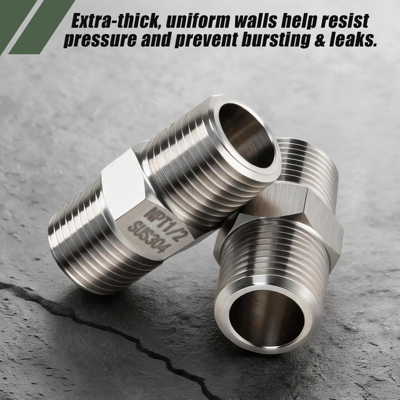 Hex Nipple 1/2" NPT Male x 1/2" NPT Male Threaded