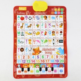 Bilingual Talking Wall Chart for Kids – English & Spanish Learning Poster with Songs, ABCs, Numbers, Animal words & Piano – Interactive Educational Toy for Toddlers 1-6 – No Screen, Battery Powered classroom use Alphabet Preschool:_English-Spanish Alphabet-Red