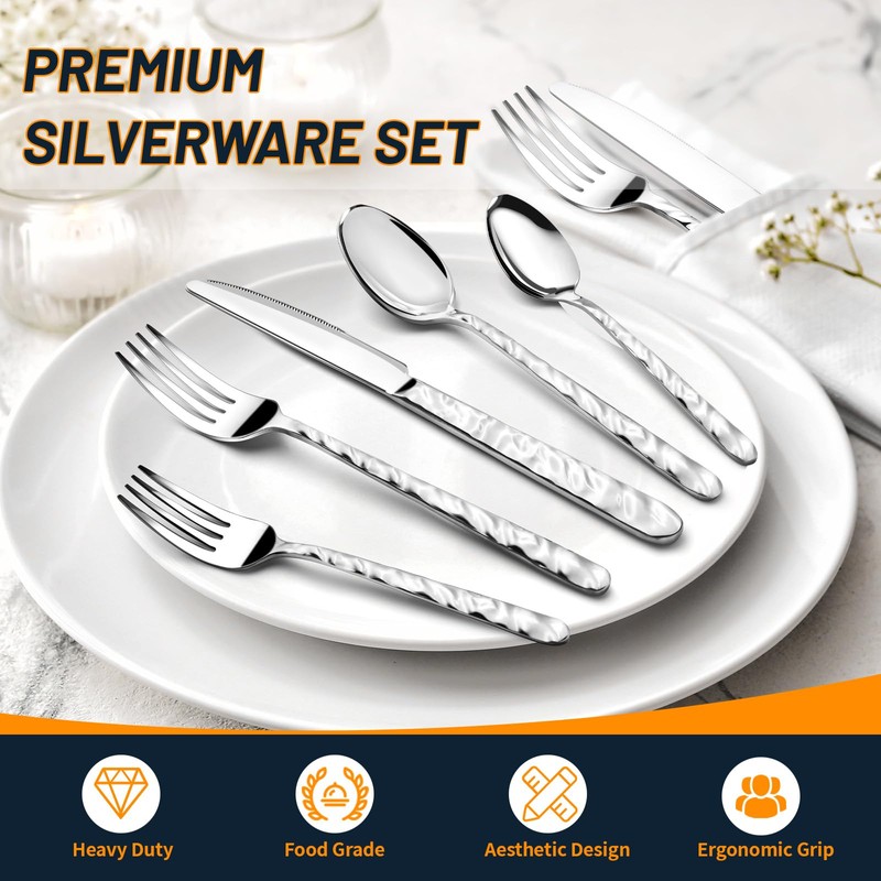 60 Piece Silverware Set for 12, Food-Grade Stainless Steel Utensils
