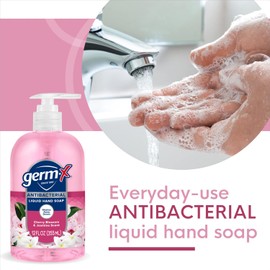 Germ-X Germ-X Antibacterial Hand Soap, Moisturizing Liquid Hand Wash for Kitchen or Bathroom, pH Balanced & Dermatologist Tested, Jasmine & Cherry Blossom, 12 oz Pump Bottle (Pack of 4)