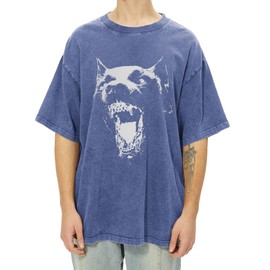 Tuislay Oversized Graphic Tees Vintage Shirt Men Baggy Y2k Cotton Acid Wash T Shirts Harajuku Streetwear Grunge Aesthetic Top(Blue,2XL)