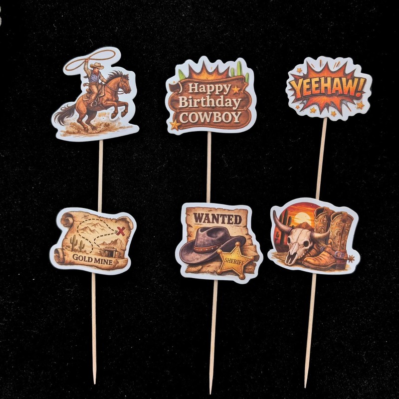 ALISSAR 36 Pcs Western Cowboy Cupcake Toppers, Birthday Party Decor